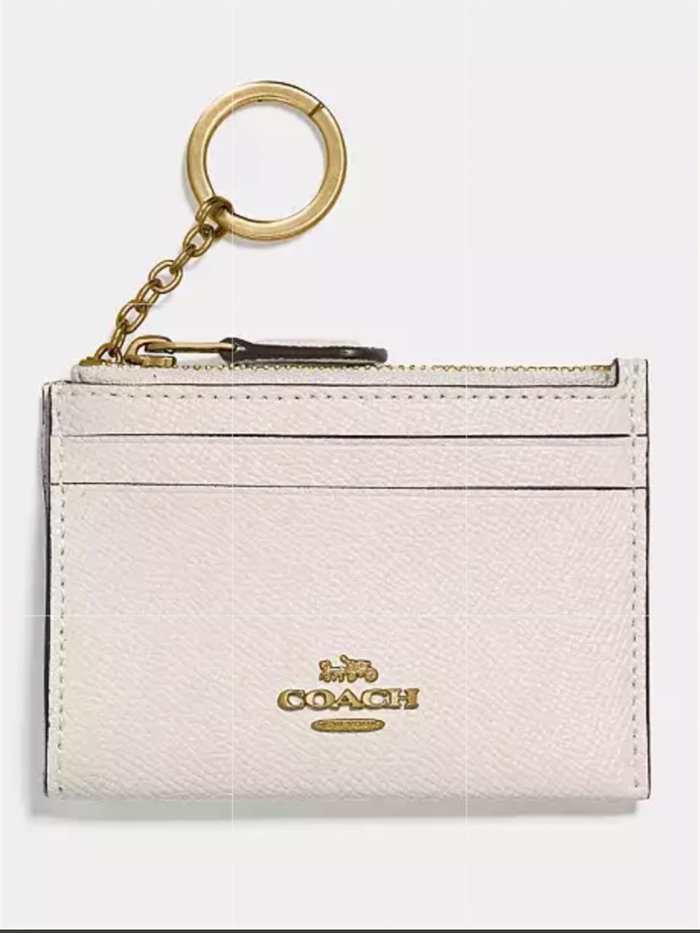 Coach Leather Bone color Mini Skinny ID case Card Holder with Gold Key Ring